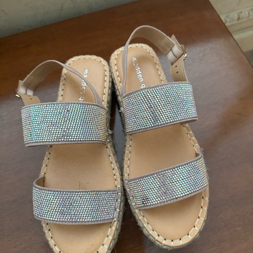 Madden Girl Silver Tan Sandals with Rhinestones
